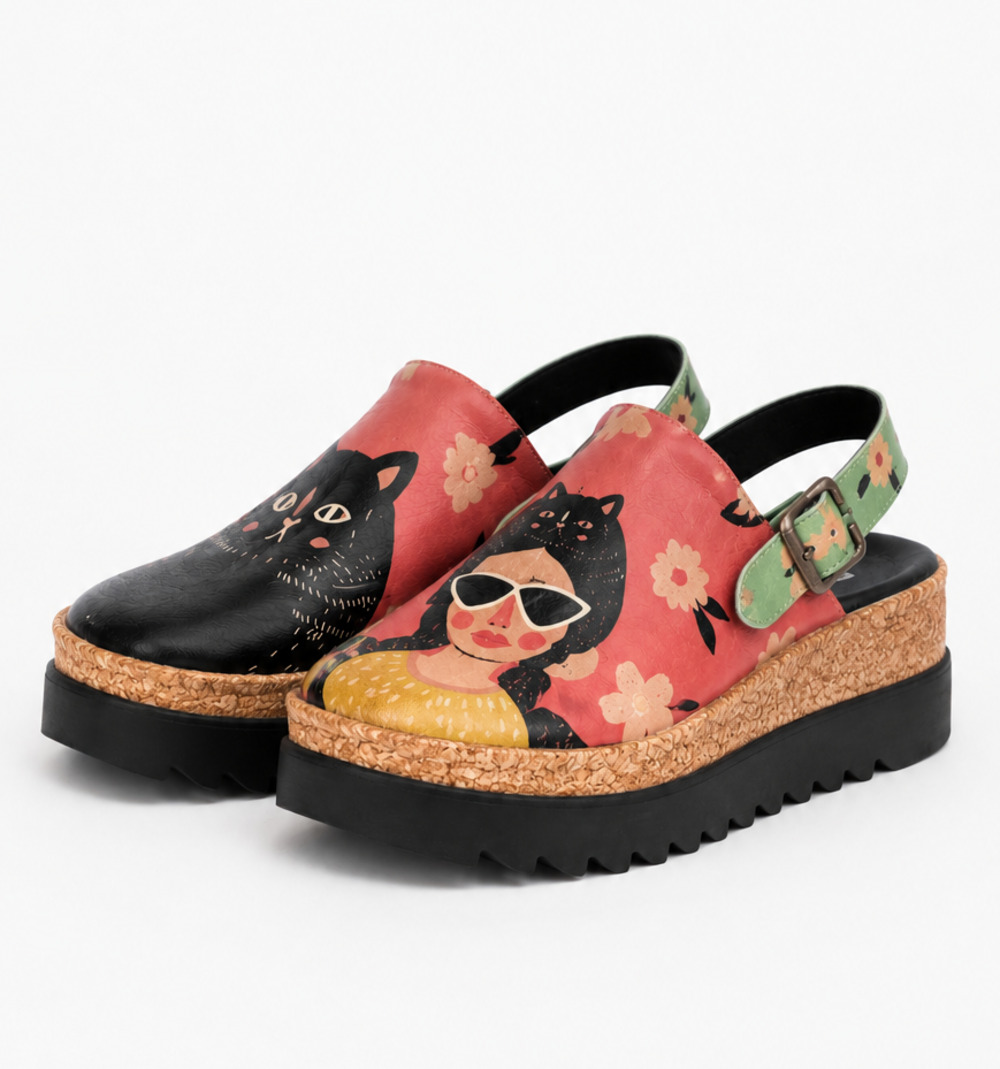 DOGO Akita Platform Sandals With Strap | Cat Hat Pattern Size 9